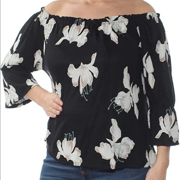 Lucky Brand White Floral Print Off-Shoulder Flowy Blouse Top - Picture 1 of 2